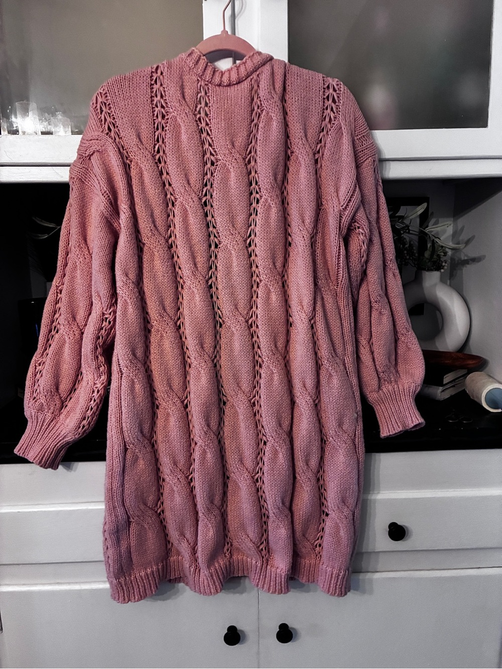 Women's Cable-Knit Cowl Sweater in Dusty Rose